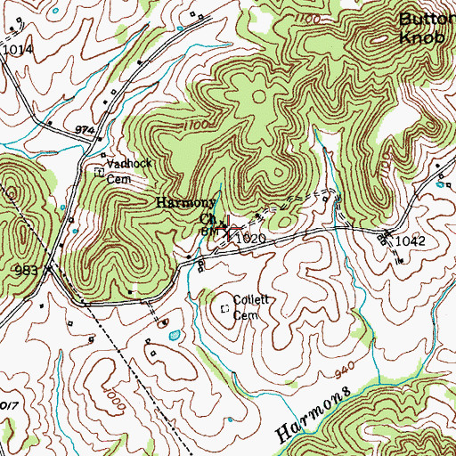Topographic Map of Harmony Church, KY