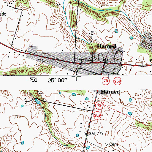 Topographic Map of Harned, KY
