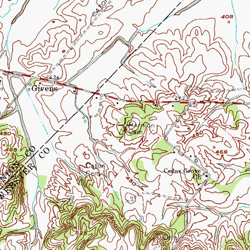 Topographic Map of Harnion Cemetery, KY