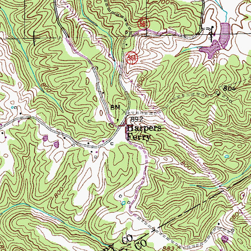 Topographic Map of Harpers Ferry, KY