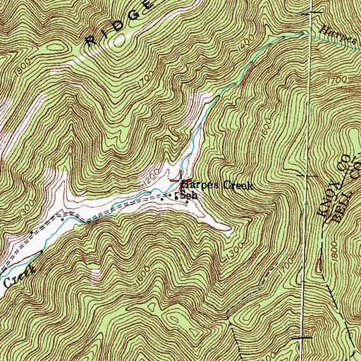 Topographic Map of Harpes Creek School, KY