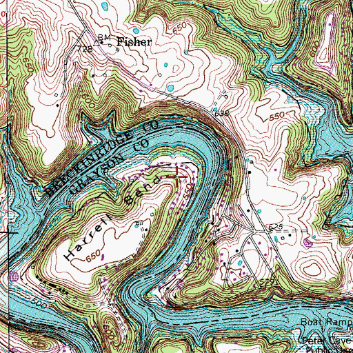 Topographic Map of Harrell Bend, KY