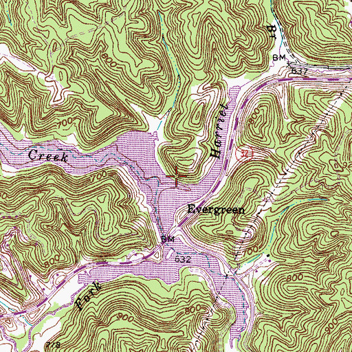 Topographic Map of Harriet Branch, KY