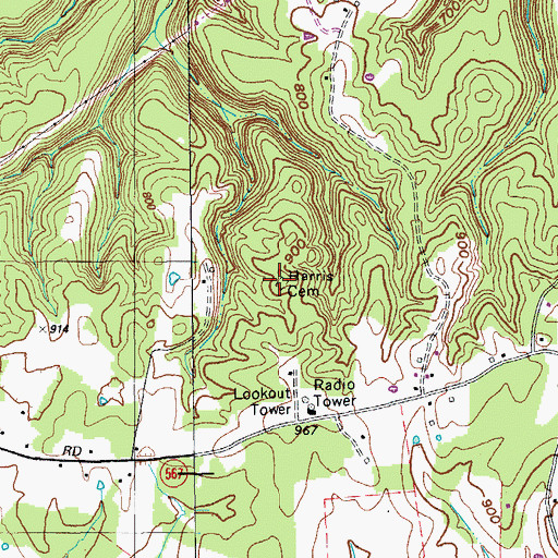 Topographic Map of Harris Cemetery, KY