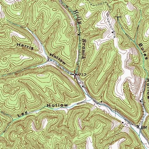 Topographic Map of Harris Hollow, KY
