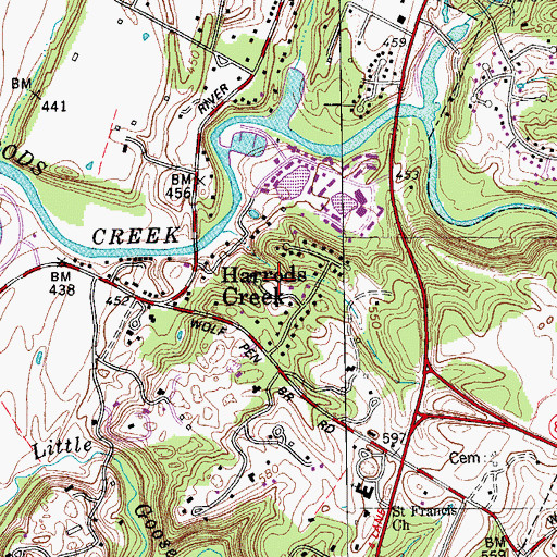 Topographic Map of Harrods Creek, KY