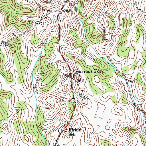 Topographic Map of Harrods Fork Church, KY