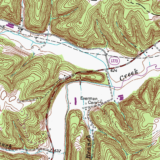 Topographic Map of Harvey Branch, KY