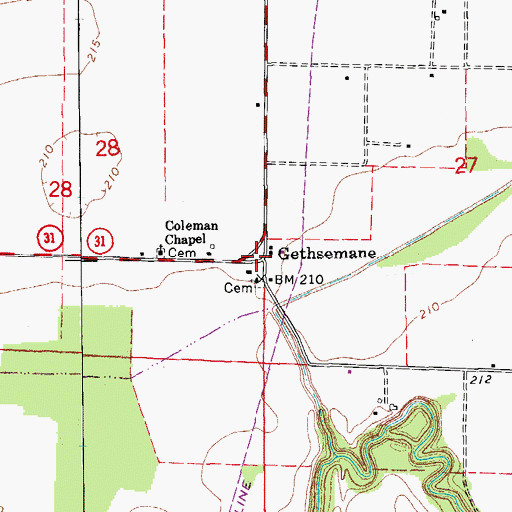 Topographic Map of Gethsemane, AR