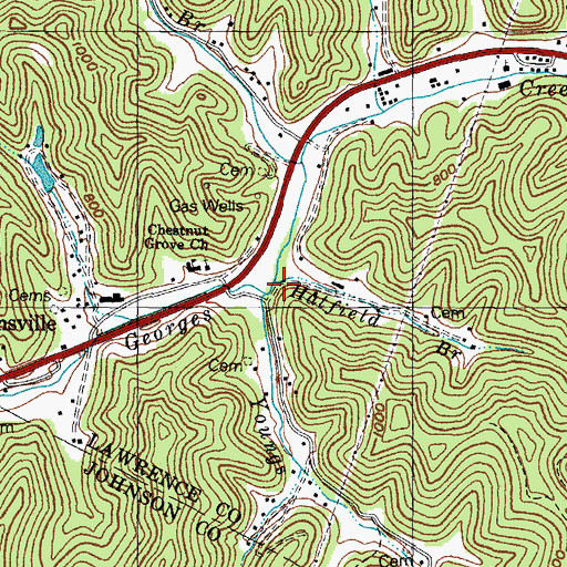 Topographic Map of Hatfield Branch, KY