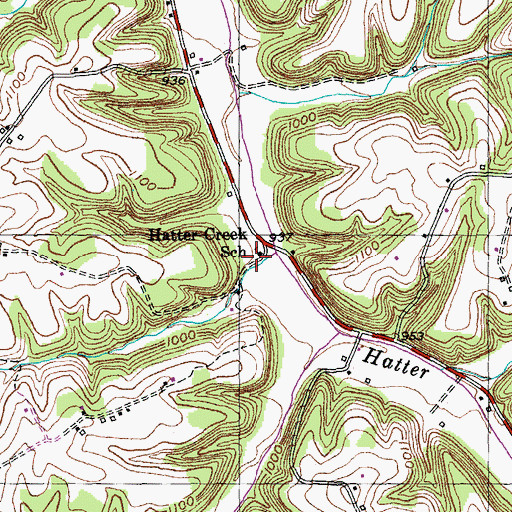 Topographic Map of Hatter Creek School, KY