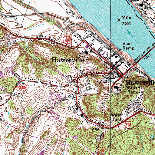 Topographic Map of Hawesville, KY