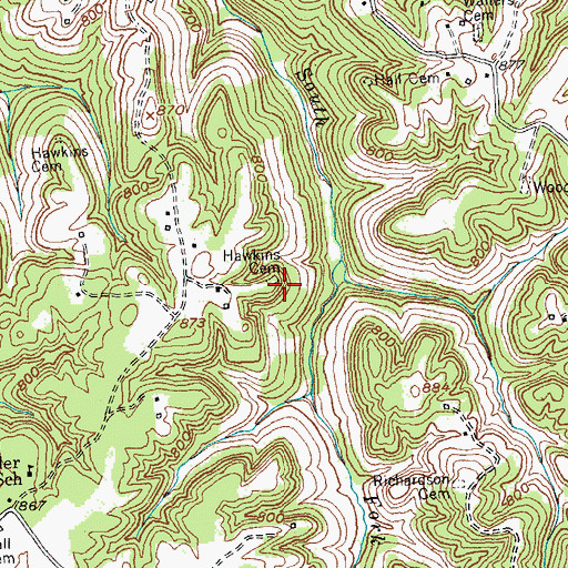 Topographic Map of Hawkins Cemetery, KY