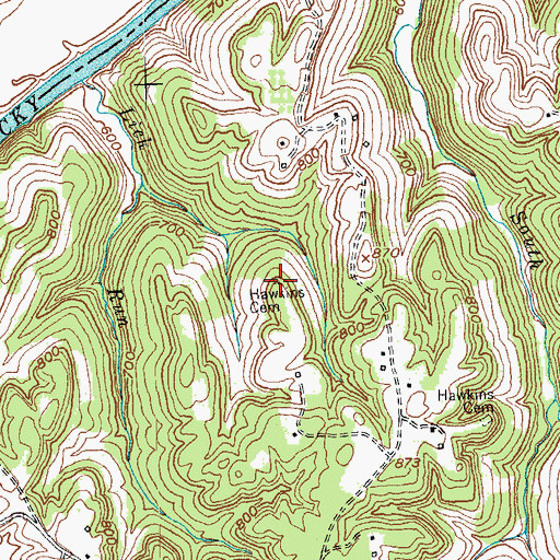 Topographic Map of Hawkins Cemetery, KY