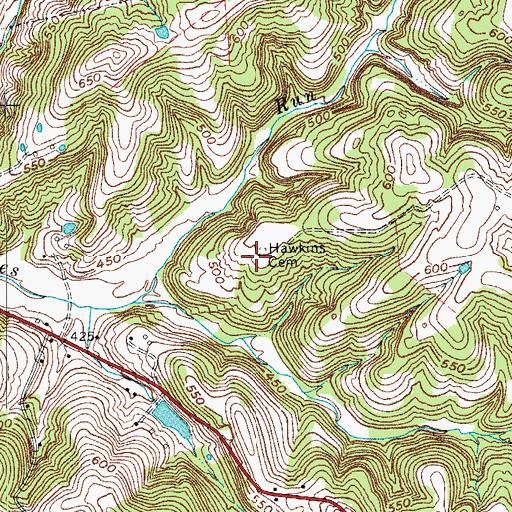 Topographic Map of Hawkins Cemetery, KY