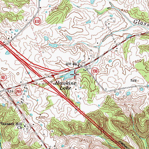 Topographic Map of Hawkins Lake, KY