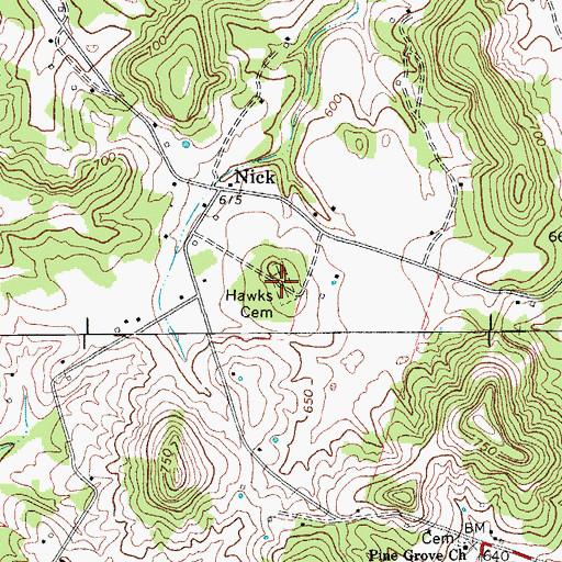 Topographic Map of Hawks Cemetery, KY