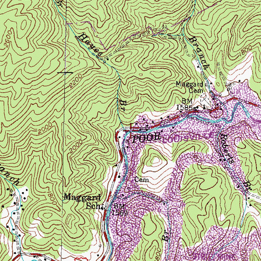 Topographic Map of Hayes Branch, KY