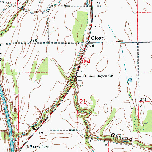 Topographic Map of Gibson Bayou Church, AR