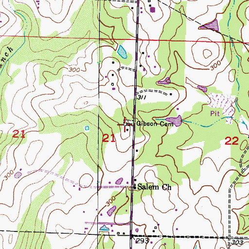 Topographic Map of Gibson Cemetery, AR