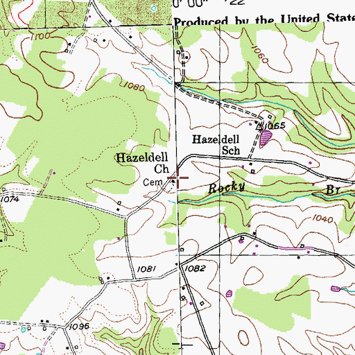 Topographic Map of Hazeldell Church, KY