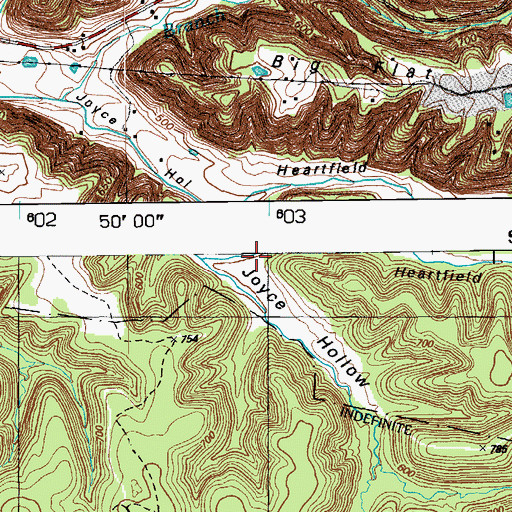 Topographic Map of Heartfield Hollow, KY
