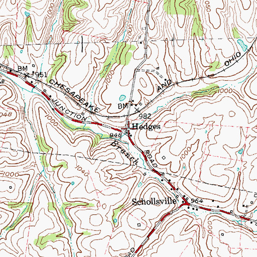 Topographic Map of Hedges, KY