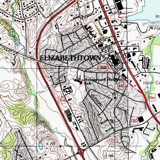 Topographic Map of Helmwood Heights School, KY