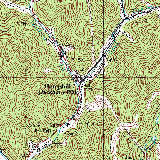 Topographic Map of Hemphill, KY