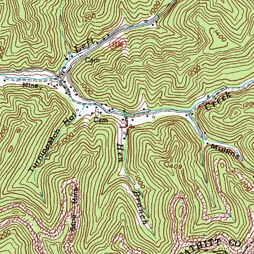 Topographic Map of Hen Branch, KY