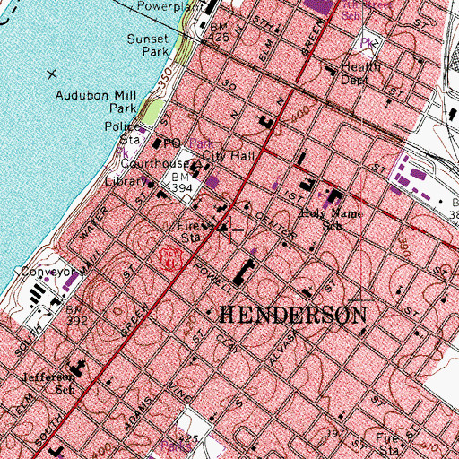 Topographic Map of Henderson, KY