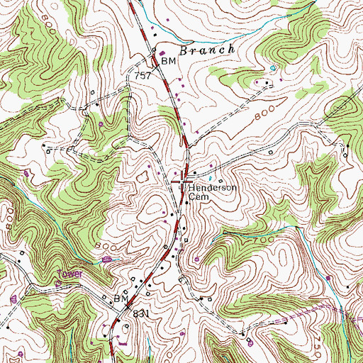 Topographic Map of Henderson Cemetery, KY