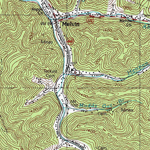 Topographic Map of Henpen Branch, KY