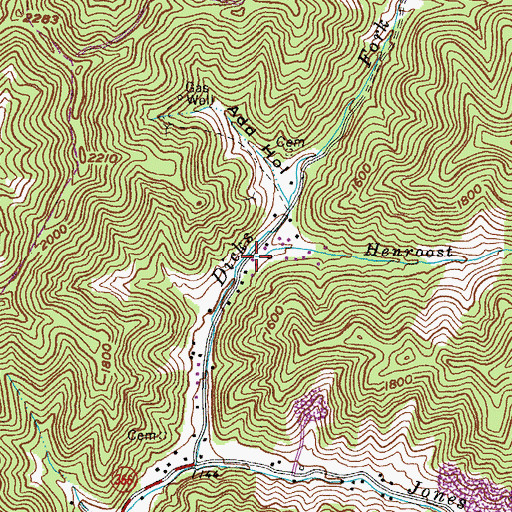 Topographic Map of Henroost Fork, KY