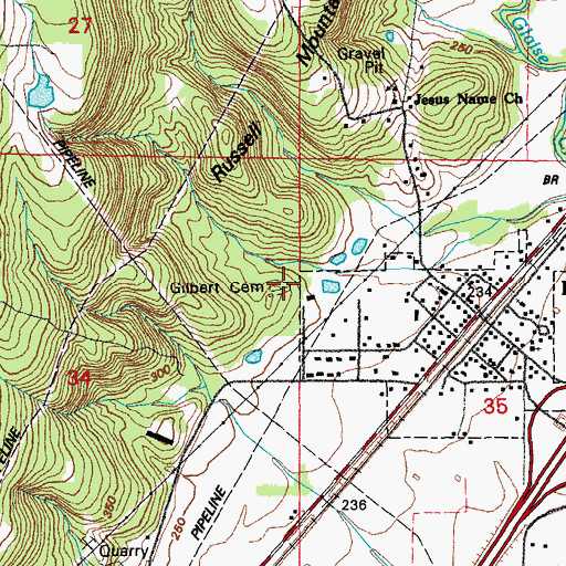 Topographic Map of Gilbert Cemetery, AR
