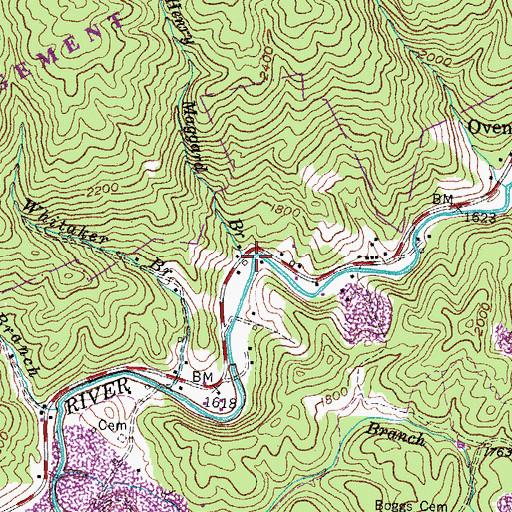 Topographic Map of Henry Maggard Branch, KY