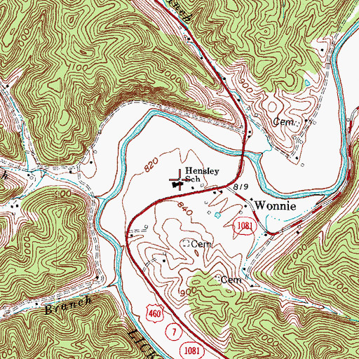 Topographic Map of Hensley School, KY