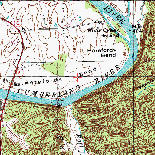 Topographic Map of Herefords Bend, KY