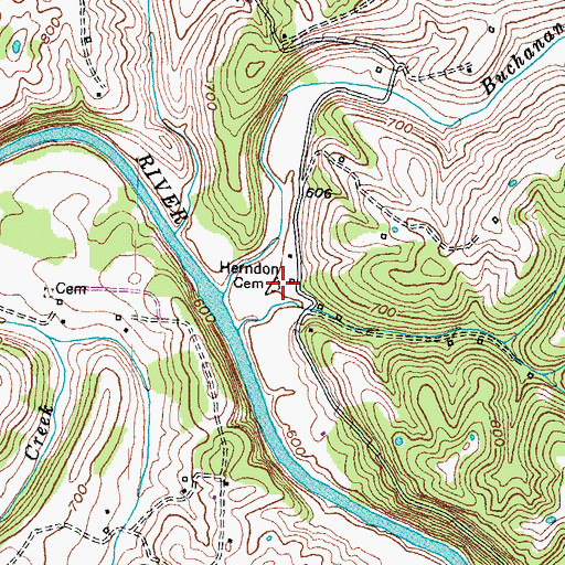 Topographic Map of Herndon Cemetery, KY