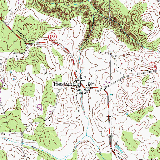 Topographic Map of Hestand, KY