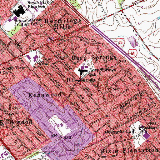 Topographic Map of Hi-Acres, KY