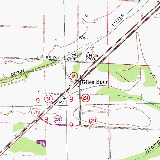 Topographic Map of Giles Spur, AR