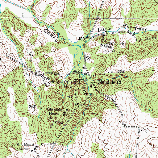 Topographic Map of Hickory Cane Mine, KY