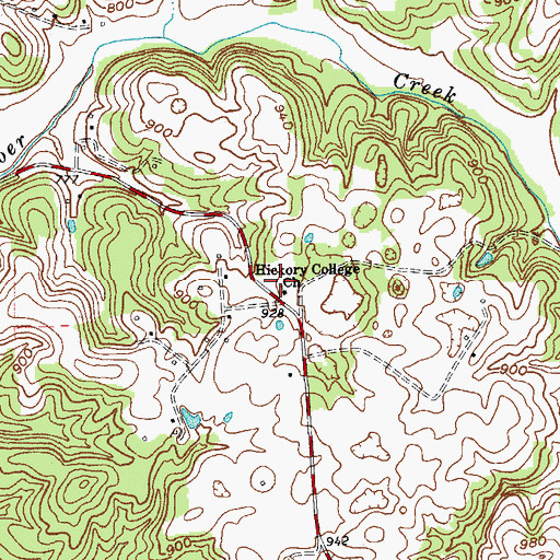 Topographic Map of Hickory College Church, KY