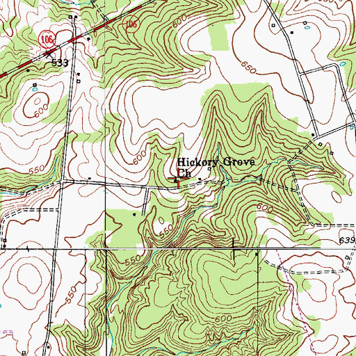 Topographic Map of Hickory Grove Church, KY