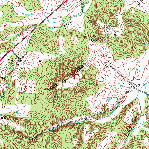 Topographic Map of Hickory Ridge, KY