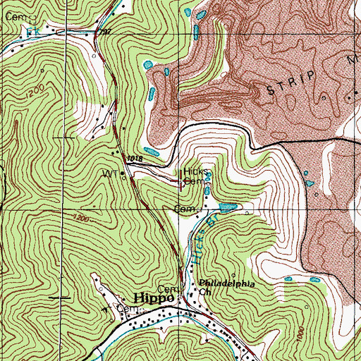 Topographic Map of Hicks Cemetery, KY