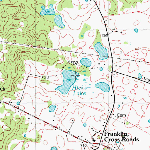 Topographic Map of Hicks Lake, KY