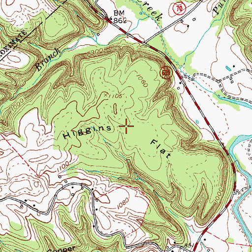 Topographic Map of Higgins Flat, KY