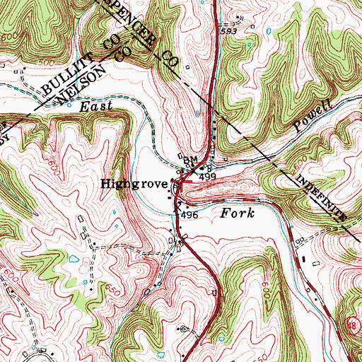 Topographic Map of Highgrove, KY